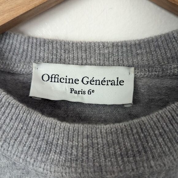 Officine Generale Paris light grey 100% merino wool Slater crewneck sweater - Picture 4 of 7